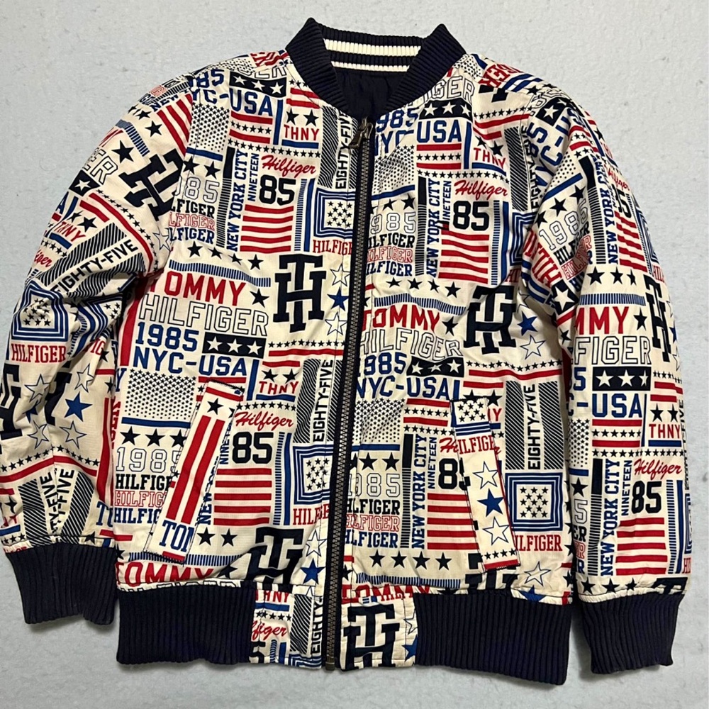 Tommy Hilfiger Kids Reversible Bomber Jacket | Logo Print & Black Puffer |
